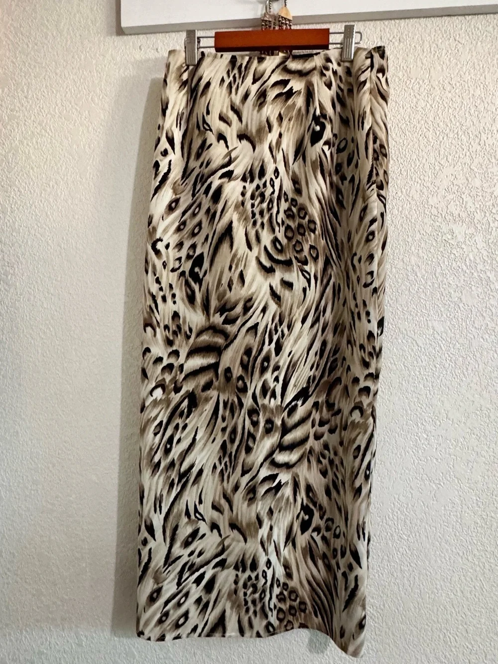 Animal Print Midi Skirt - Neutral Leopard Pattern